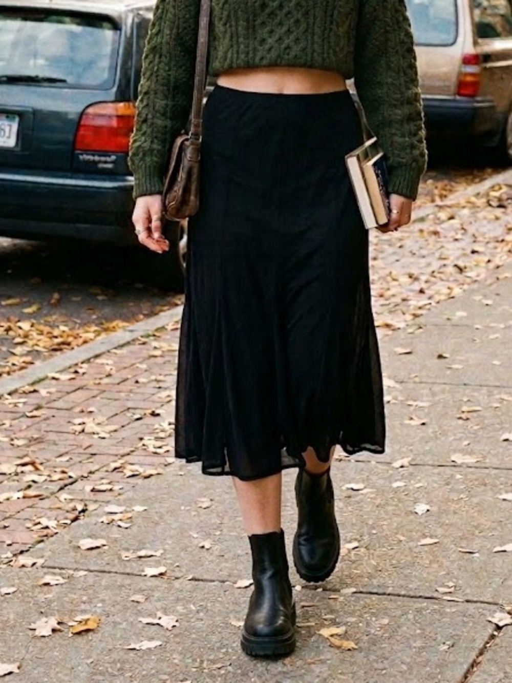 Connected Apparel Black Flowy Midi Slip Skirt